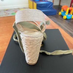 Green and beige tied ankle wedges- never worn!